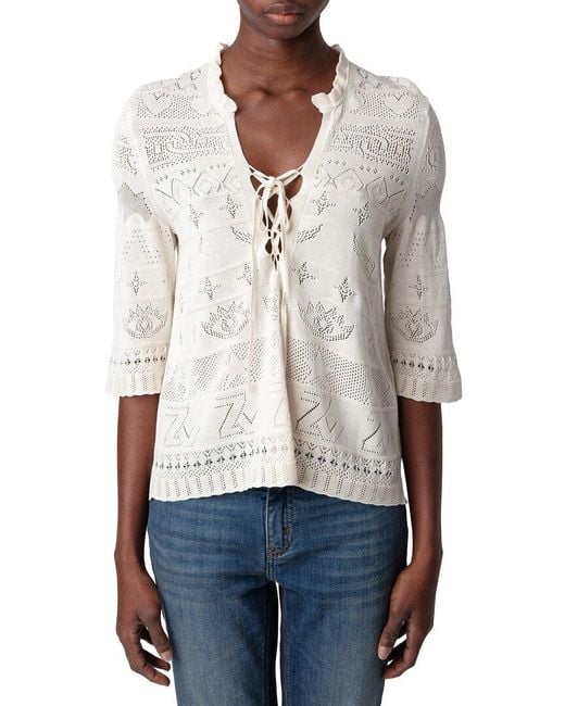 Zadig & Voltaire White Taho Co Dentelle Sweater