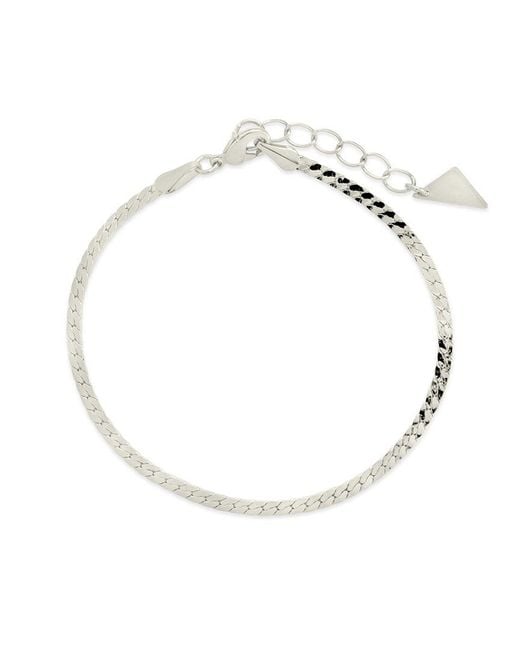 Sterling Forever Metallic Rhodium Plated Bentley Flat Herringbone Chain Bracelet