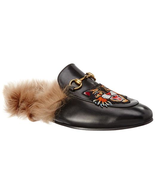 Gucci Princetown Slippers With Angry Cat Applique in Black for Men Lyst