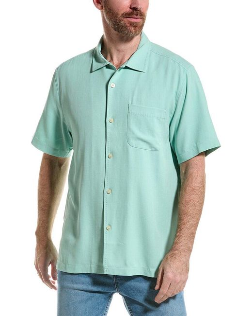 Tommy Bahama Green Hawaiian Herringbone Silk Shirt for men