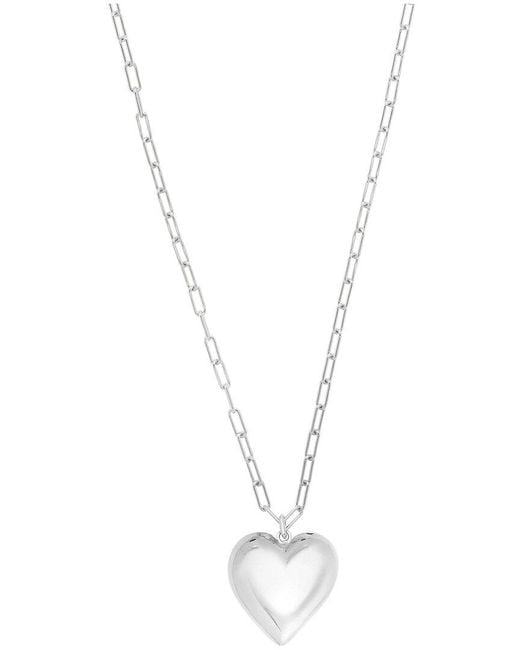 Italian Silver White Puffed Heart Paperclip Necklace