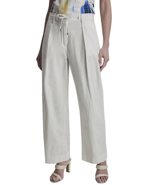 DKNY Gray Stripe Pleated Wide Leg Linen-Blend Pant