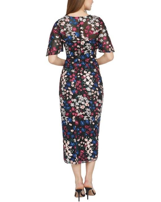JS Collections Blue Ursala Flutter Sleeve Gown