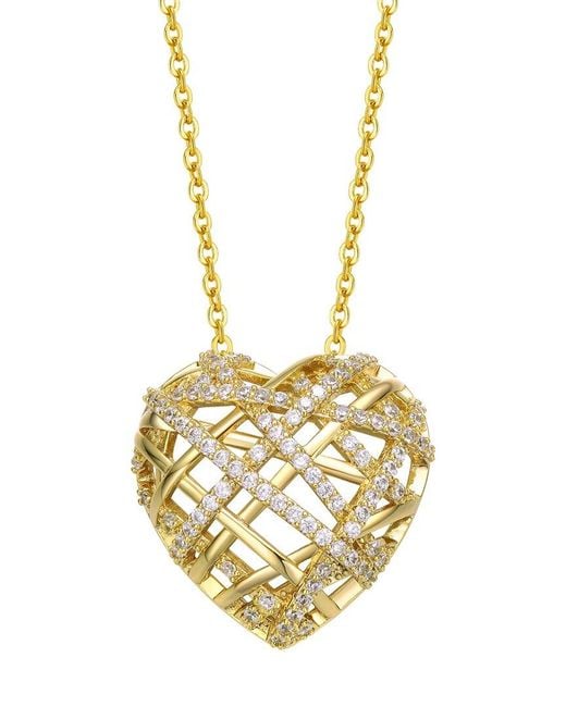 Genevive Jewelry Metallic 14k Over Silver Diamond Heart Pendant Necklace