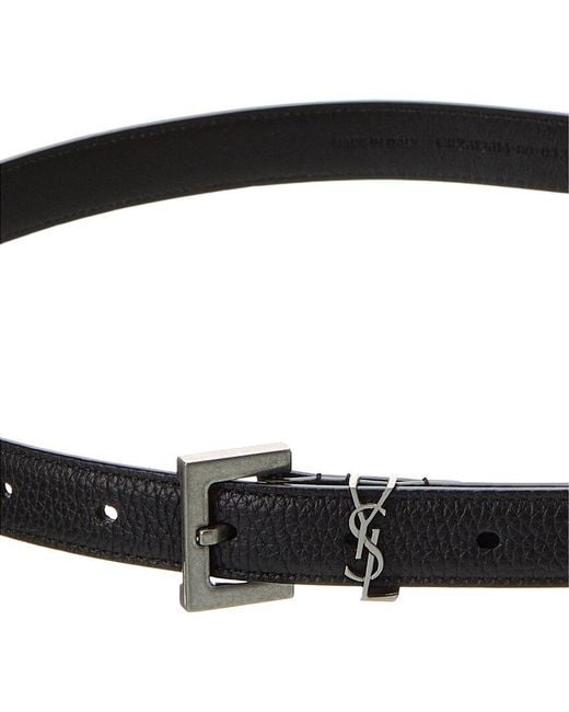 Saint Laurent Black Cassandre Thin Leather Belt for men