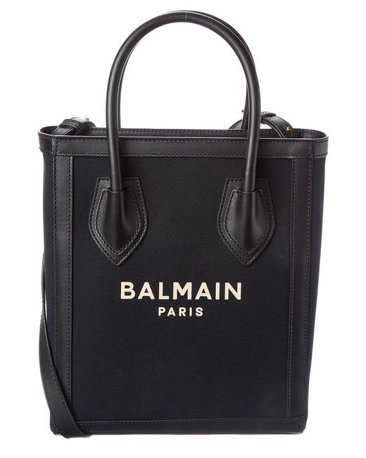Balmain Black Logo Canvas & Leather Tote