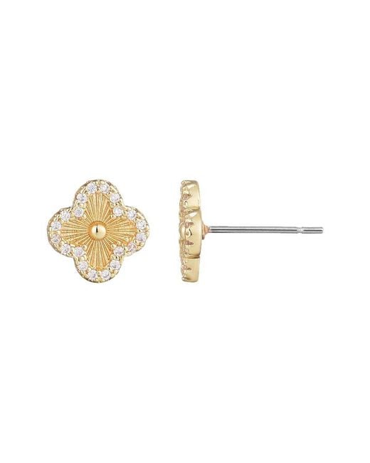 Adornia White 14K Plated Cz Button Clover Halo Stud Earrings