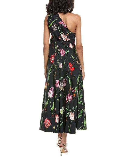 Oscar de la Renta Green Tulip One Shoulder Dress