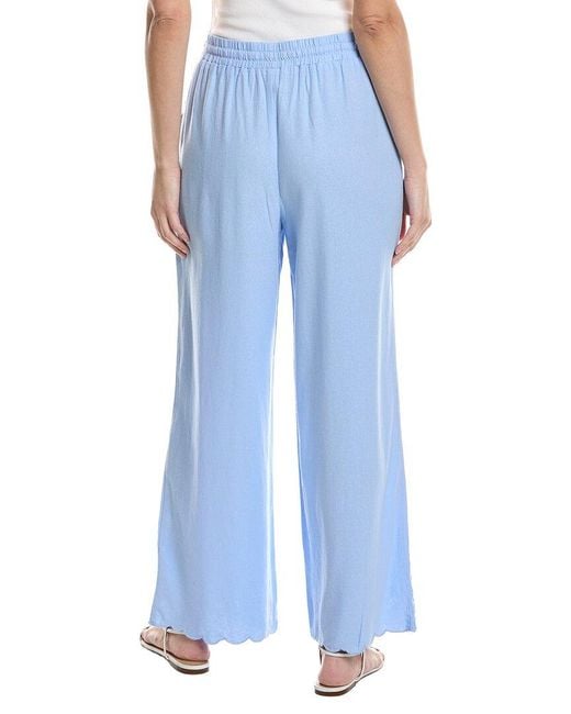 Ellen Tracy Blue Pull On Wide Leg Linen-Blend Pant