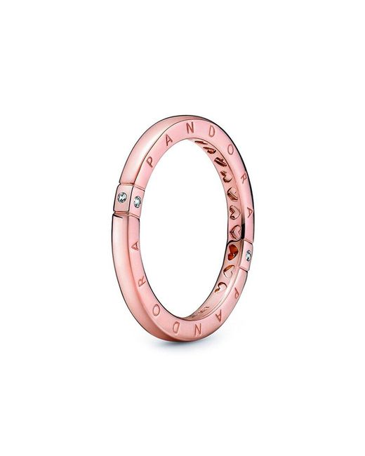 Pandora Pink Signature 14k Rose Gold Plated Cz Logo Ring