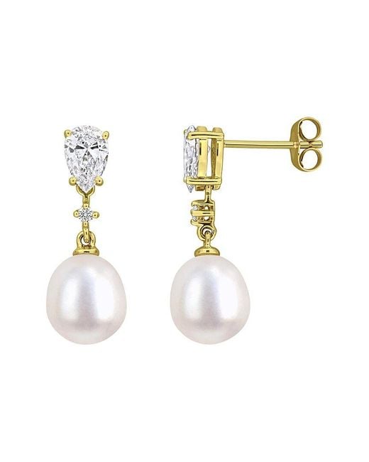 Created Forever White 14K 1.00 Ct. Tw. Lab-Grown Diamond & 8-8.5 Mm Pearl Earrings
