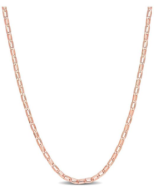 Italian Silver Metallic 18K Rose Over Fancy Rectangular Rolo Chain Necklace
