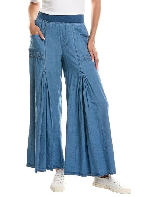 XCVI Blue Jerona Linen-Blend Wide Leg Pant