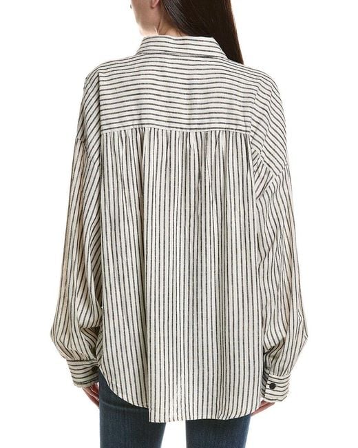 Saltwater Luxe Gray Stripe Linen-Blend Top