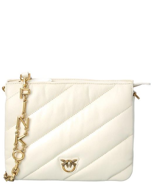 Pinko Twins Small Leather Shoulder Bag in White Lyst