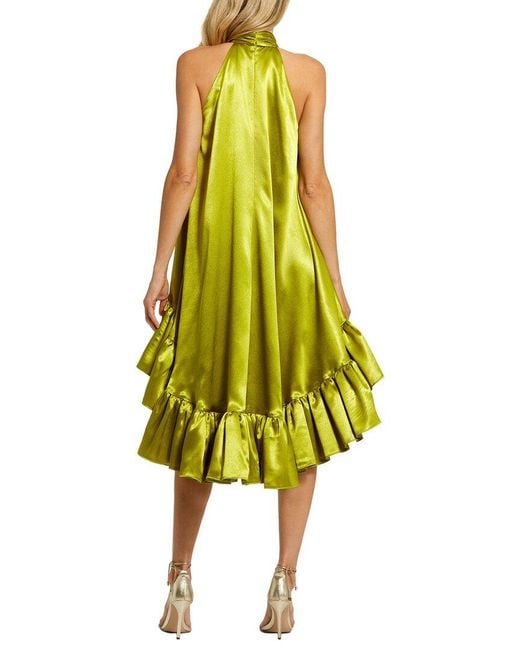 Mac Duggal Yellow High Neck Satin Mini Dress With Keyhole