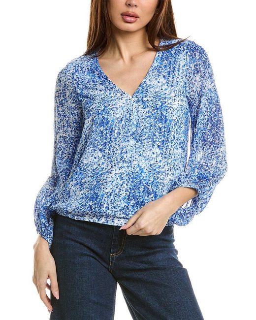 Vince Camuto Blue Ballon Sleeve Wrap Blouse