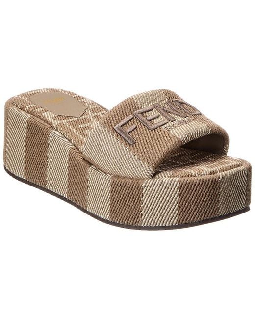 Fendi Brown Sunshine Canvas Platform Sandal