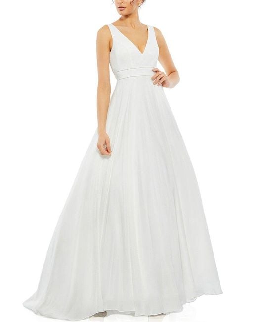 Mac Duggal White Layered Tulle Chiffon Ball Gown