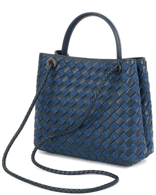 Tiffany & Fred Paris Blue Woven Leather & Denim Top Handle Bag