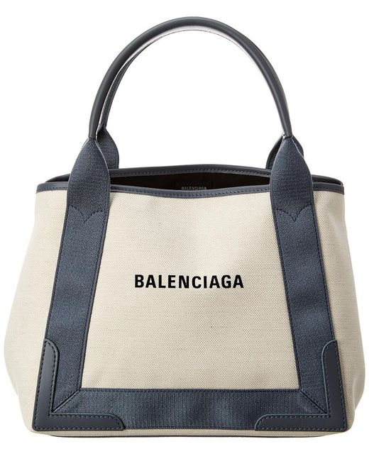 Balenciaga Navy Cabas Small Canvas & Leather Tote in White - Lyst