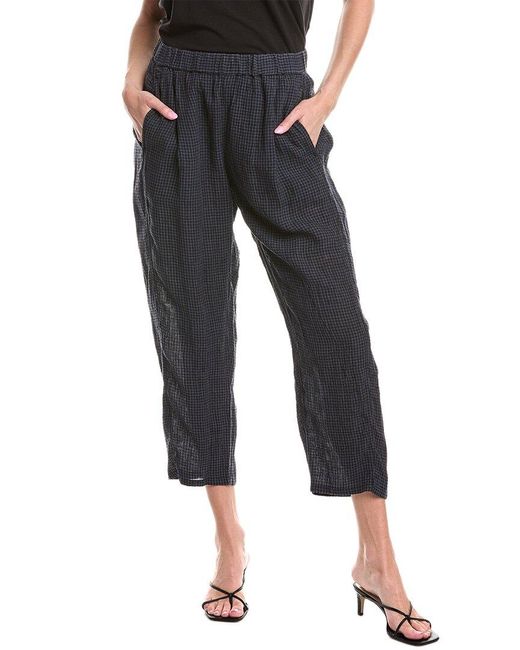 Eileen Fisher Black Cropped Seersucker Linen Lantern Pant