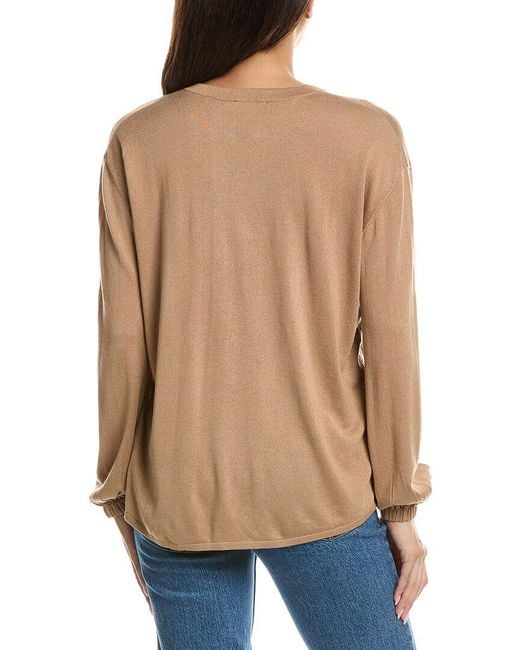 Forte Natural Split Neck Silk & Cashmere-Blend Sweater
