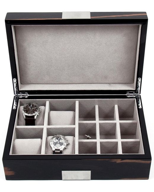 Bey-berk Black 4-watch & Cufflink Valet Box