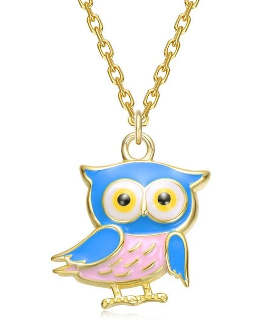 Rachel Glauber White 14K Plated Owl Pendant