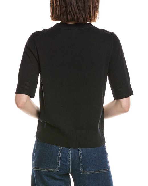 Cece Black V-Neck Wool-Blend Cardigan