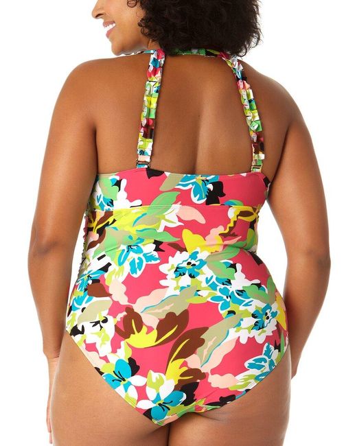 Anne Cole Multicolor High Neck With Ruffle Straps One-piece