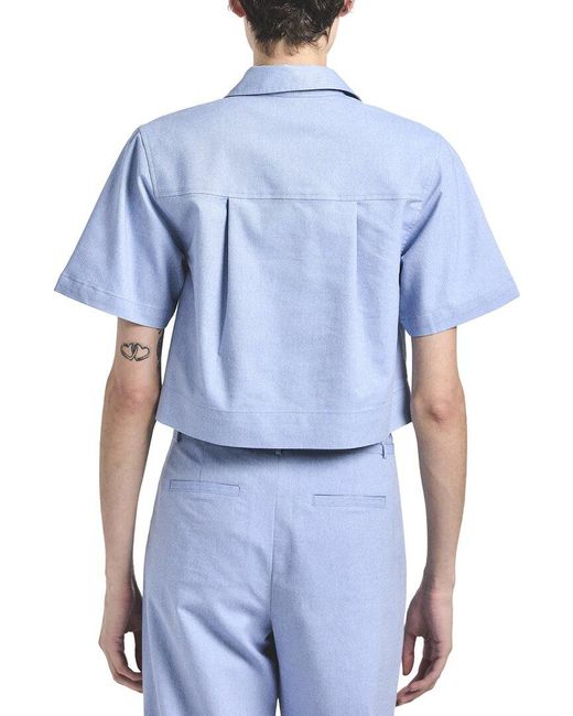 10 Crosby Derek Lam Blue Lira Crop Short Sleeve Shirt