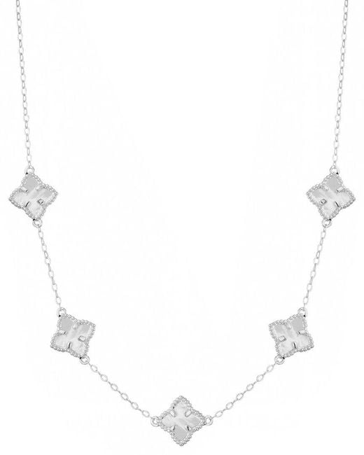 Adornia White Plated Mother-Of-Pearl Floral Station Necklace