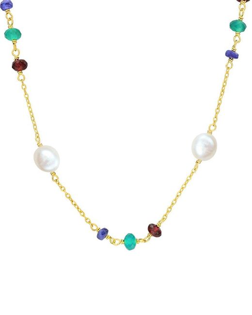 Rina Limor Metallic 2.81 Ct. Tw. Sapphire, Garnet, Onyx & 5-6.5 Mm Pearl Bead Necklace