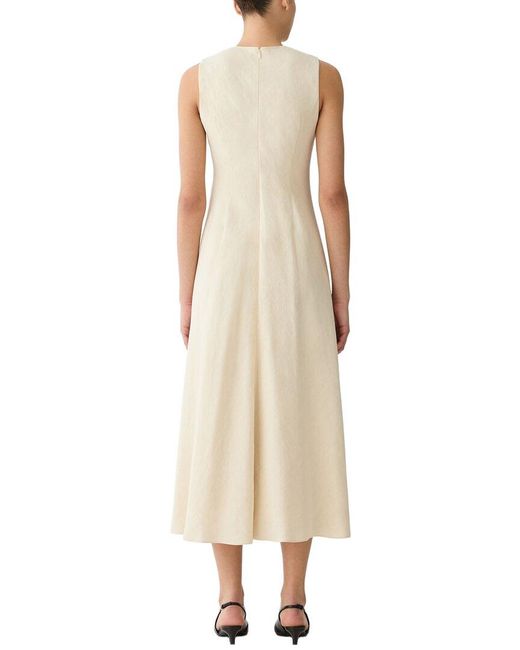 Lafayette 148 New York Natural Pleat Front Asymmetric Linen-Blend Dress