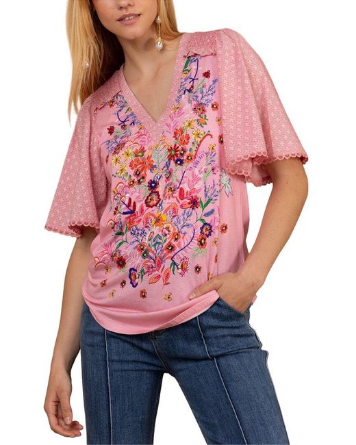 Hale Bob Red Keilani Short Sleeve Knit Top