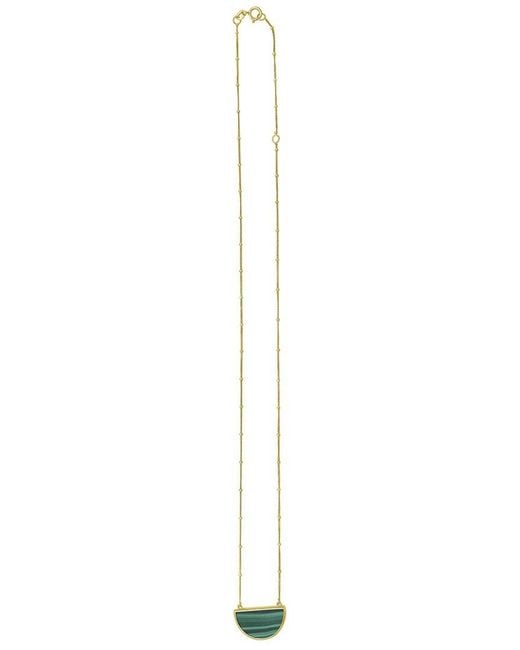 Italian Gold White 14K Malachite Half Moon Necklace