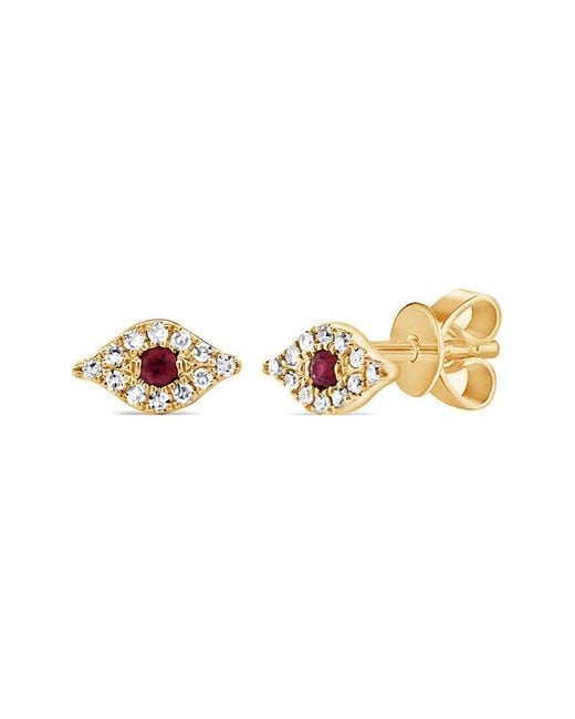 Sabrina Designs Metallic 14k 0.12 Ct. Tw. Diamond & Ruby Evil Eye Studs