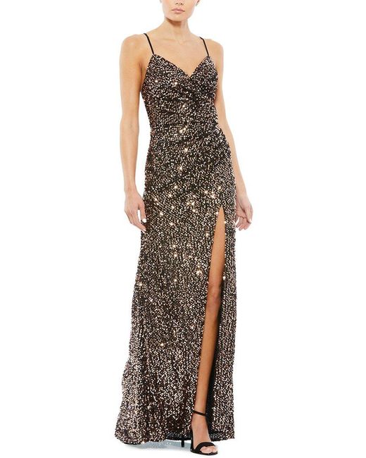 Mac Duggal Multicolor Sequined Fabric Faux Wrap Gown