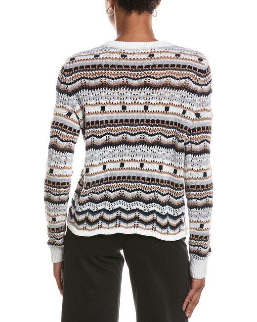 Autumn Cashmere Gray Pointelle Multi Stripe Boxy Crewneck Sweater