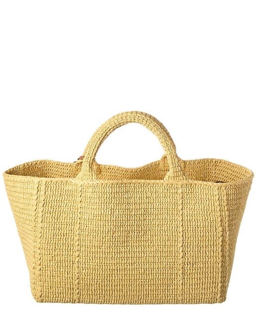 Prada Metallic Crochet Large Raffia Tote