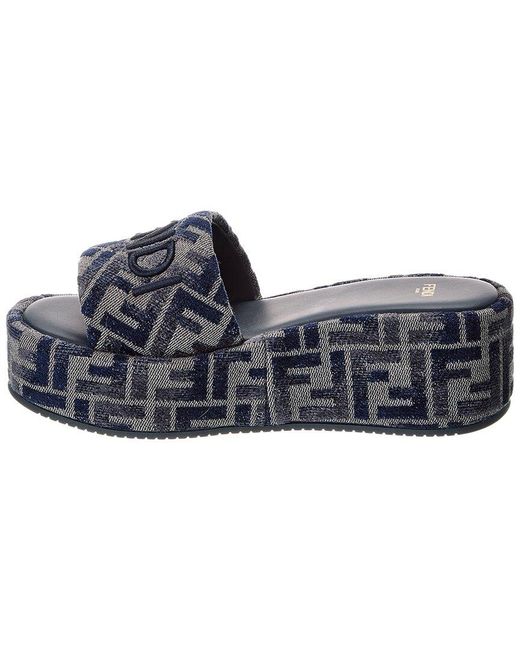 Fendi Blue Sunshine Ff Chenille Platform Sandal