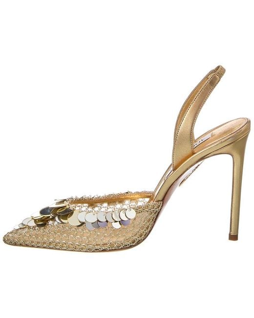 Aquazzura Metallic Can Can 105 Leather Slingback Pump