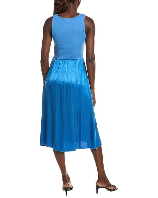 Michael Stars Blue Bridgette Mixed Media Midi Dress