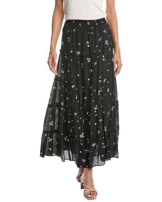 Vince Camuto Black Tiered Smocked Waist Midi Skirt
