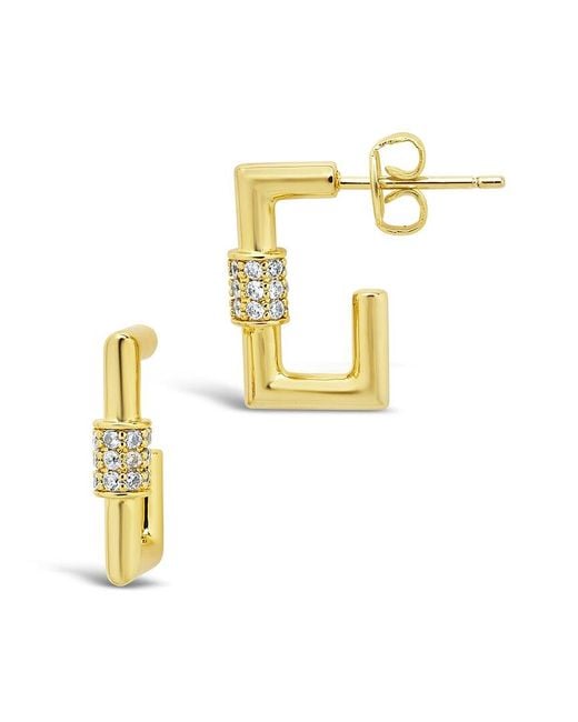 Sterling Forever Metallic 14k Plated Cz Carabiner Hoops