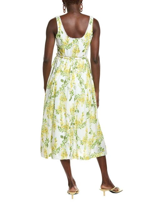 Maison Tara Yellow Printed Voile Sleeveless Midi Dress