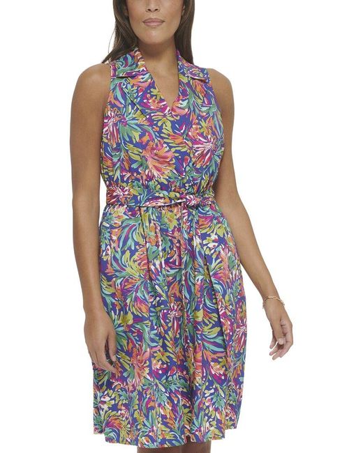 Kensie Blue Printed Poplin Mini Dress