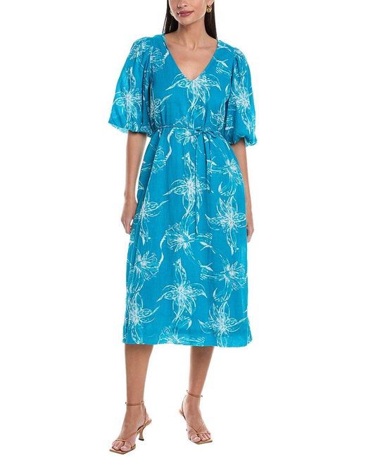 Ro's Garden Blue Naira Crinkle Maxi Dress