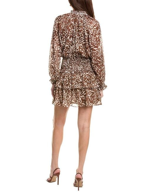 Fate Brown Lurex Chiffon Smocked Mini Dress